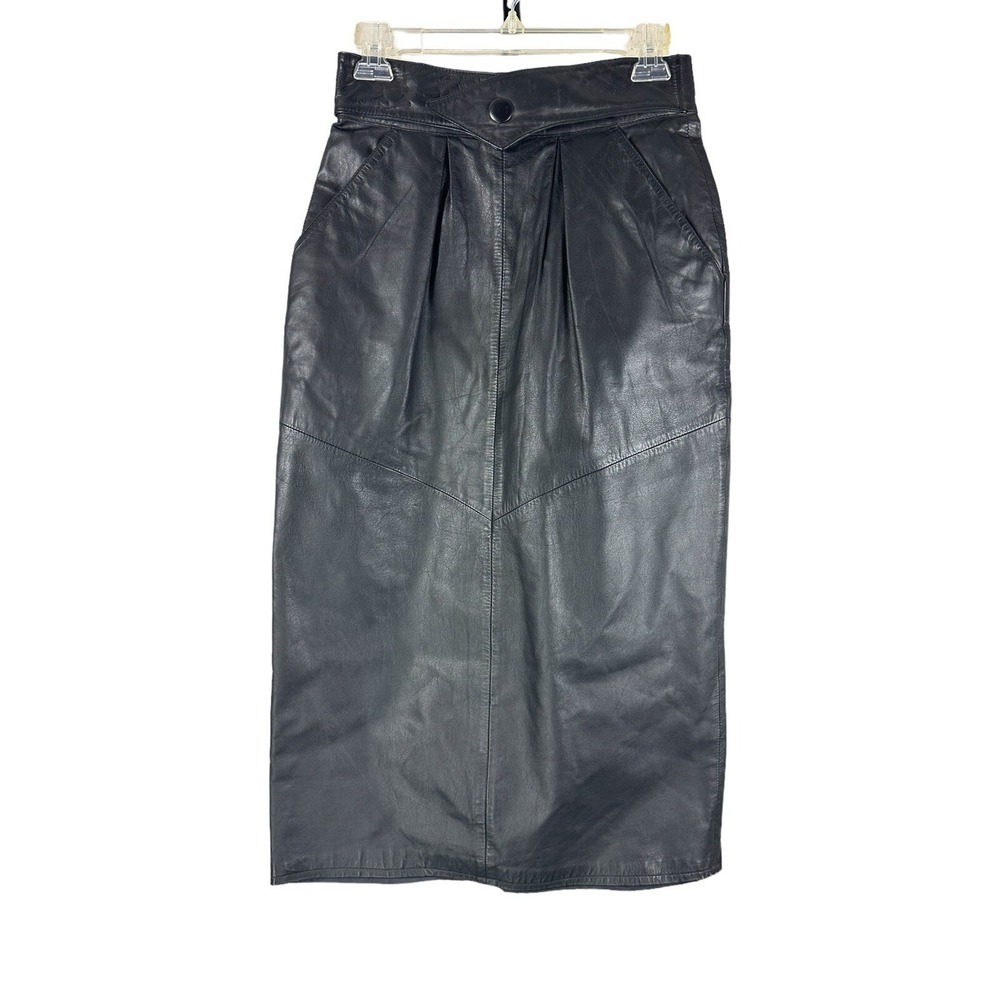 Leather Loft Long Maxi 7/8 Black Straight Skirt Pocket Belt Vintage Capsule